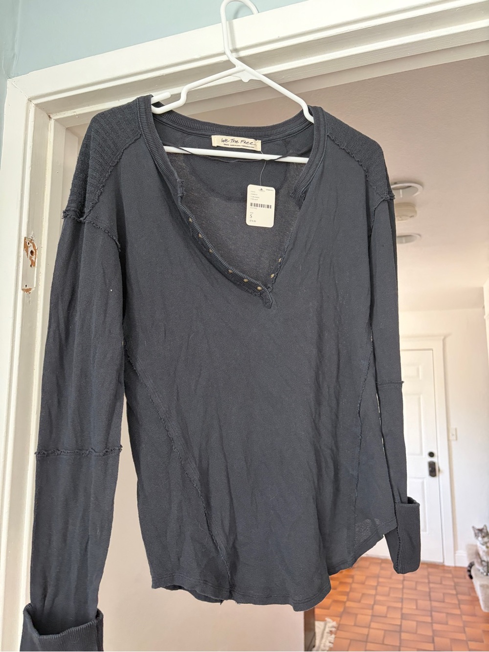 NWT Free People We The Free Black Studded Henley Top S